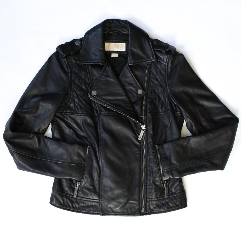 Michael Kors Women's Small Black Leather Moto Biker Jacket